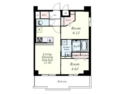 PISCES東比恵(2LDK/4階)の間取り写真