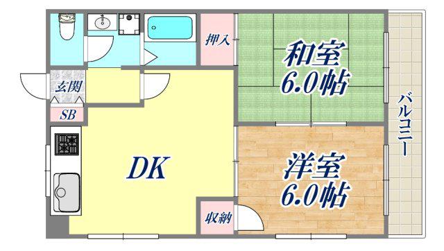 エクセル西宮(2DK/3階)の間取り写真