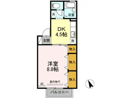 フロラシオン川内 III棟(1DK/2階)の間取り写真