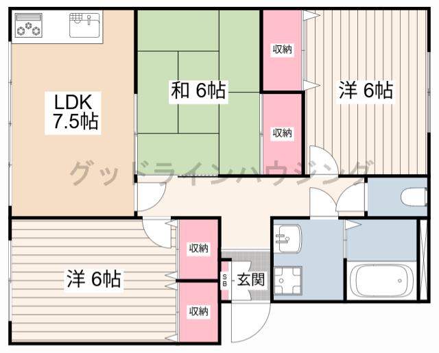 ロイヤルハイツ二反田(3LDK/2階)の間取り写真