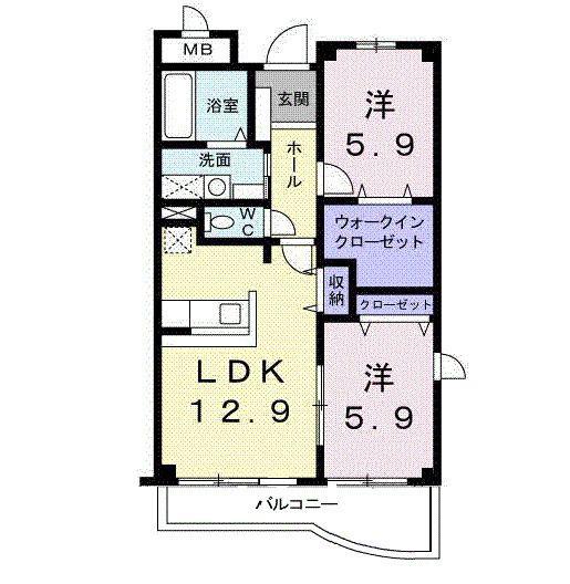 ベル・ウィングII(2LDK/3階)の間取り写真
