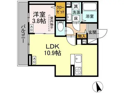D-RESIDENCE曙町一丁目(1LDK/1階)の間取り写真