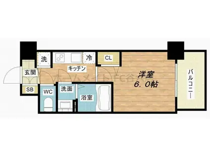 プレサンス心斎橋ブライト(1K/4階)の間取り写真