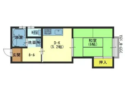 オープスV曽爾(1DK/2階)の間取り写真