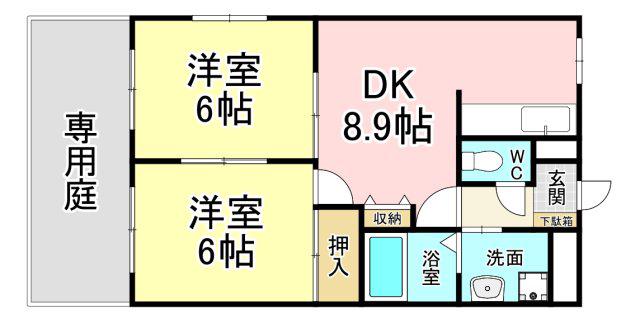 プライムガーデン(2DK/1階)の間取り写真
