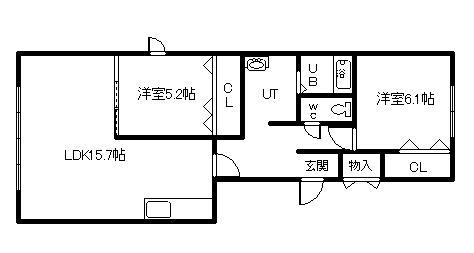 フルーヴB(2LDK/1階)の間取り写真