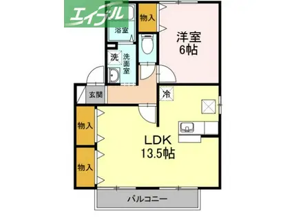 ラ・フルールB棟(1LDK/1階)の間取り写真