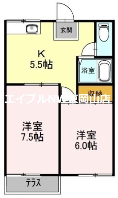 サンシャイン雄町A(2K/1階)の間取り写真