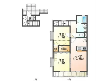 LIBERTE(2LDK/2階)の間取り写真