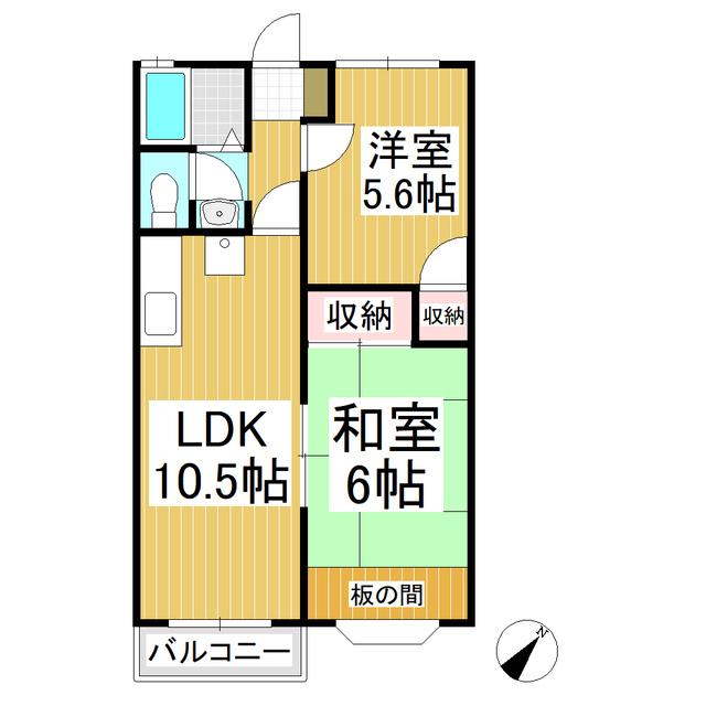 シャトーシャンボール(2LDK/2階)の間取り写真