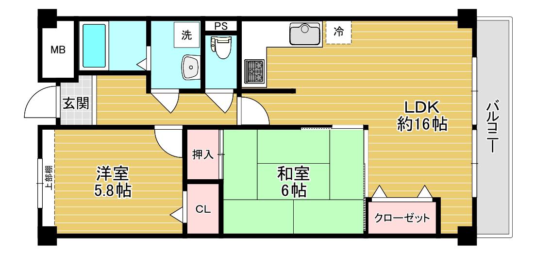 リアライズ高槻(2LDK/4階)の間取り写真