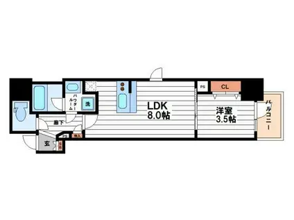 レジュールアッシュ谷町四丁目グランクラス(1LDK/11階)の間取り写真