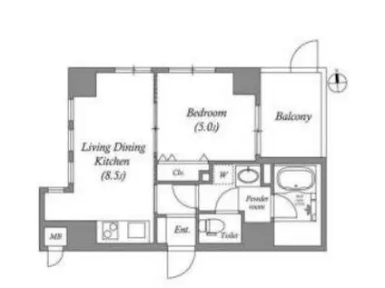 MSR京都二条城(1LDK/1階)の間取り写真