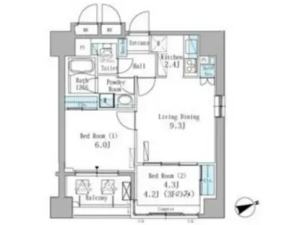 パークアクシス駒込(2LDK/3階)の間取り写真