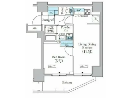 プライムブリス上野元浅草(1LDK/13階)の間取り写真