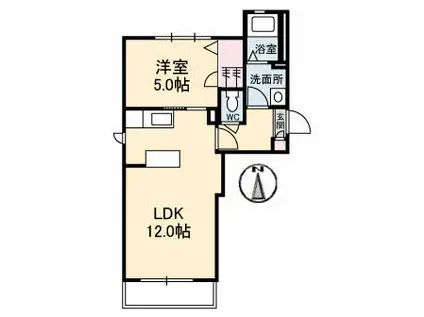 ラ・パルテール百間川 七番館(1LDK/1階)の間取り写真