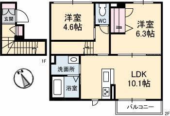 シトロニエ(2LDK/2階)の間取り写真