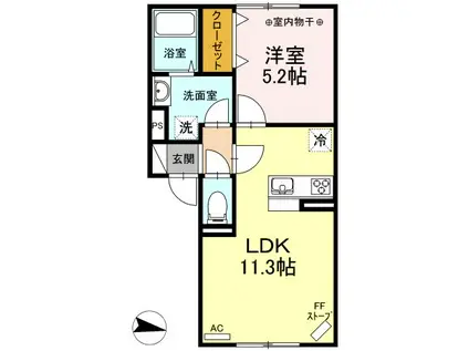 ルミエールN39 II(1LDK/1階)の間取り写真