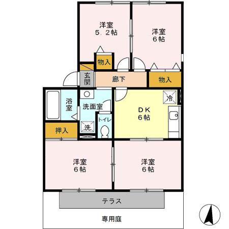 メゾンクレールA(4DK/1階)の間取り写真