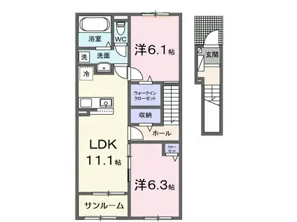 コスタ・ルーチェ(2LDK/2階)の間取り写真