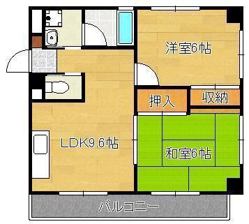 オアーゼ上の原(2DK/4階)の間取り写真