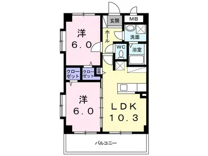 プラシードC.HII(2LDK/2階)の間取り写真