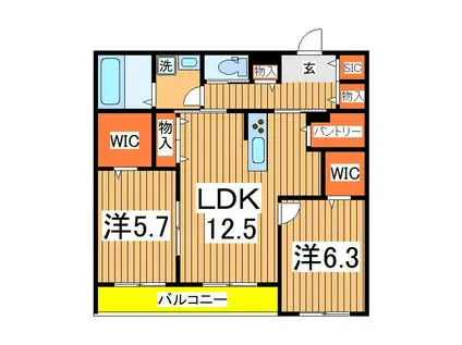 エリーナウエスト(2LDK/1階)の間取り写真