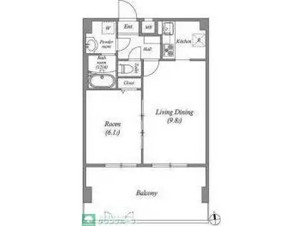 アーバハイツ六町環七北通(1LDK/6階)の間取り写真