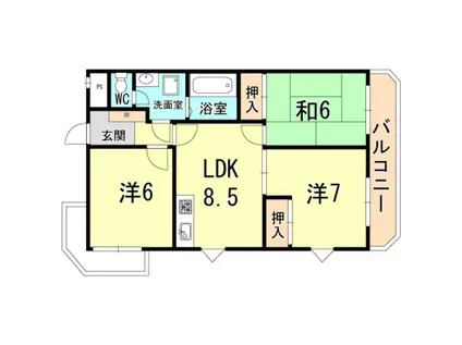 グリーンライフ北夙川(3DK/3階)の間取り写真