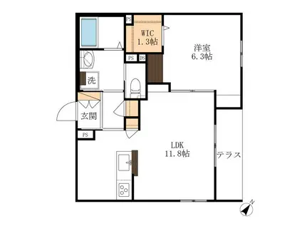 ＪＲ総武線 西千葉駅 徒歩2分 4階建 築3年(1LDK/1階)の間取り写真