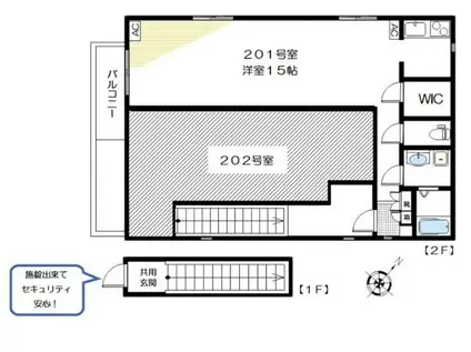 カーサ・花II(1K/2階)の間取り写真