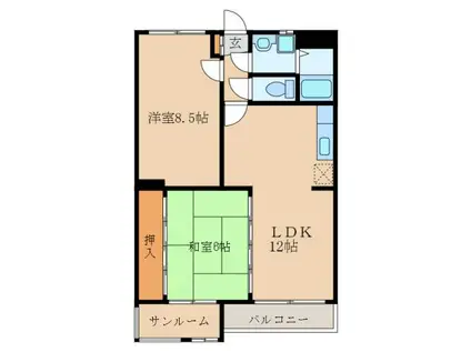 ウエストヒルズ西原台A棟(2LDK/3階)の間取り写真