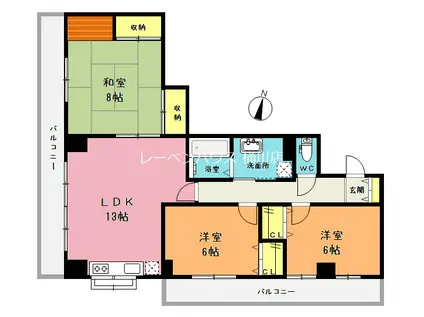 キョーエーマンション末広(3LDK/6階)の間取り写真