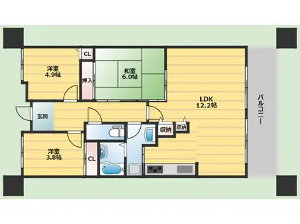 グランベール桃山台(3LDK/4階)の間取り写真