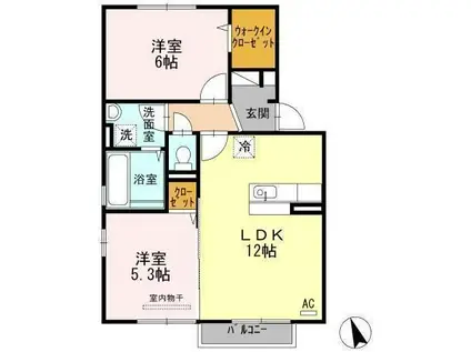 ウィットエブリ C棟(2LDK/2階)の間取り写真