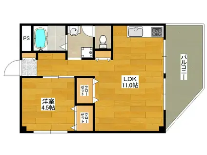 緑地東タハシハイツ(1LDK/2階)の間取り写真