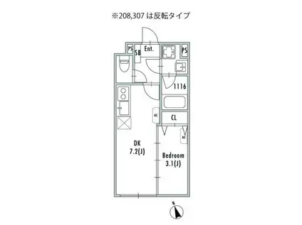 GRANPASEO船堀(1DK/2階)の間取り写真
