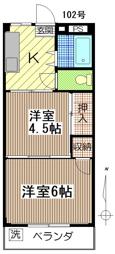 針谷ハイツ(2K/1階)の間取り写真