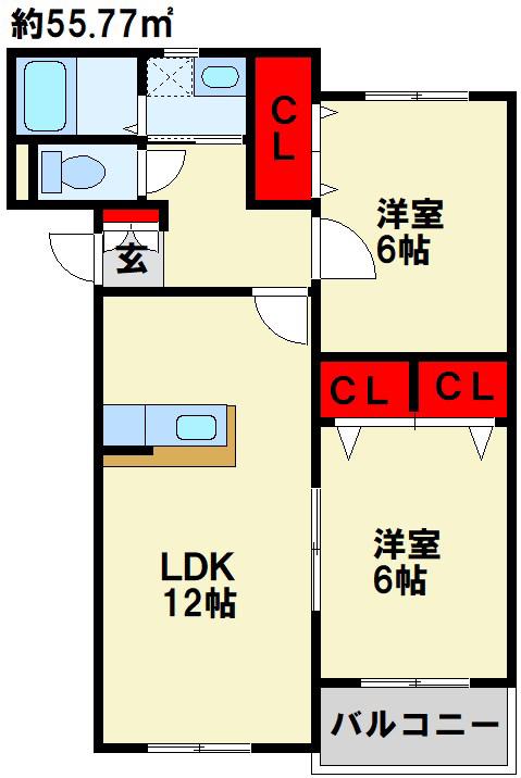 プレステージ加奈陀(2LDK/1階)の間取り写真