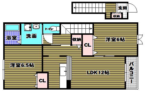 シェーネエレガンシア(2LDK/2階)の間取り写真