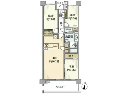 プラウド川名山ガーデン(3LDK/4階)の間取り写真