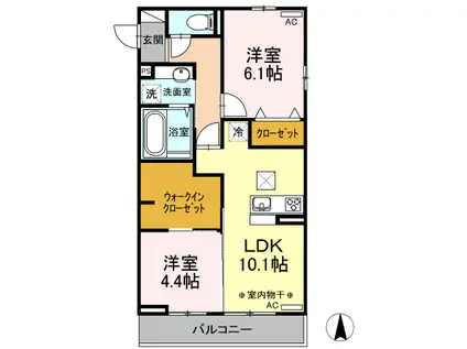 酒田市DROOM東泉A101(2LDK/1階)の間取り写真