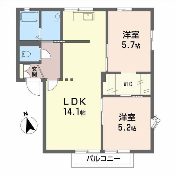 フレグランスイーストA(2LDK/1階)の間取り写真