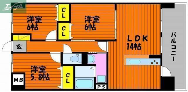 ラ・パティオ(3LDK/4階)の間取り写真