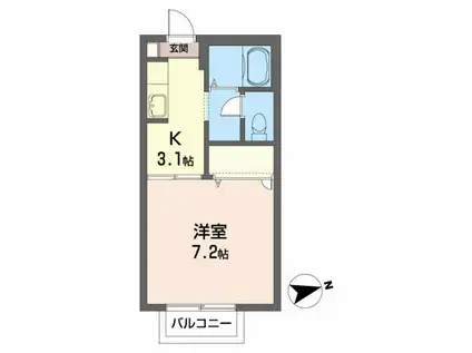 フラットKII(1K/1階)の間取り写真