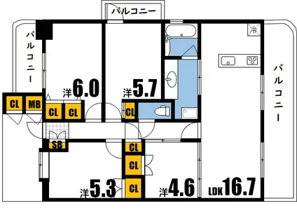 ウイング三滝観音台(4LDK/14階)の間取り写真