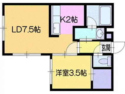 S-RESIDENCE厚別南(1LDK/2階)の間取り写真
