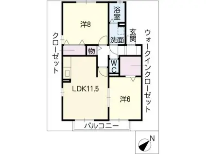 パークスヒル荒池A棟(2LDK/2階)の間取り写真