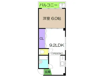 旭ビル(1LDK/2階)の間取り写真