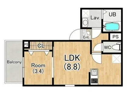 カショウジーメゾンニシフタミリュクス(1LDK/1階)の間取り写真